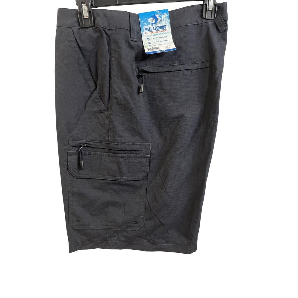 Reel Legends Mens Black Cargo Shorts UPF 50 Moisture Wicking Plier Pocket Sz 42
